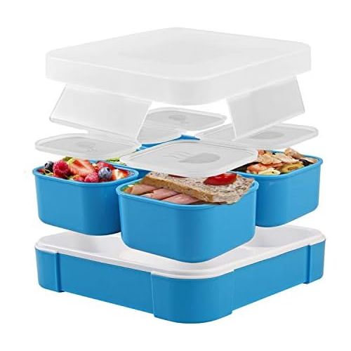  [아마존베스트]Fun Life Bento Lunch Box, 5 Compartment Insulated Leakproof Meal Prep Container Eco-Friendly Reusable for Men, Women, Adults, Kids (blue)