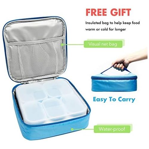  [아마존베스트]Fun Life Bento Lunch Box, 5 Compartment Insulated Leakproof Meal Prep Container Eco-Friendly Reusable for Men, Women, Adults, Kids (blue)