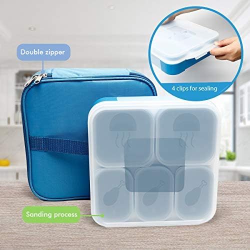  [아마존베스트]Fun Life Bento Lunch Box, 5 Compartment Insulated Leakproof Meal Prep Container Eco-Friendly Reusable for Men, Women, Adults, Kids (blue)