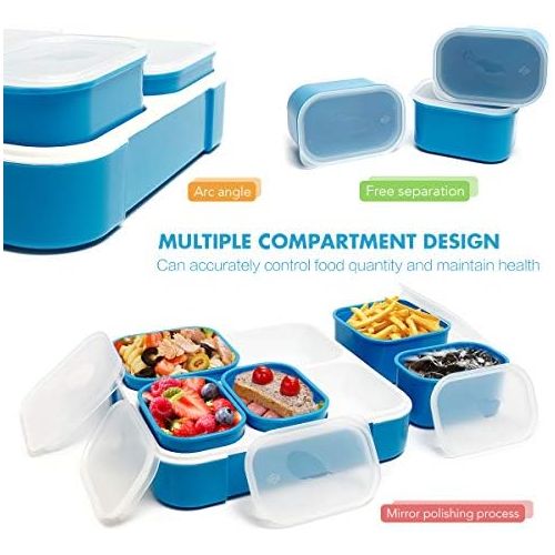  [아마존베스트]Fun Life Bento Lunch Box, 5 Compartment Insulated Leakproof Meal Prep Container Eco-Friendly Reusable for Men, Women, Adults, Kids (blue)