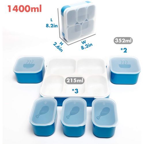  [아마존베스트]Fun Life Bento Lunch Box, 5 Compartment Insulated Leakproof Meal Prep Container Eco-Friendly Reusable for Men, Women, Adults, Kids (blue)