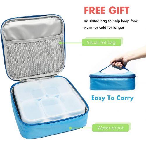  [아마존베스트]Fun Life Bento Lunch Box, 5 Compartment Insulated Leakproof Meal Prep Container Eco-Friendly Reusable for Men, Women, Adults, Kids (blue)