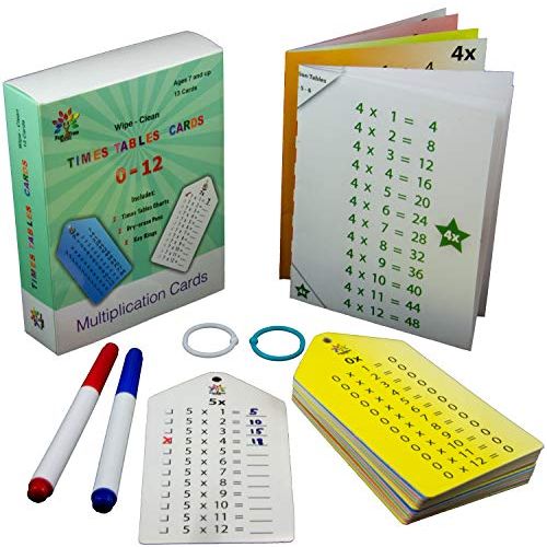  [아마존베스트]Fun Tree Books Multiplication Flash Cards (0-12) with 2 Key Rings and Bonus 2 Markers and 2 Multiplication Facts Charts or Posters