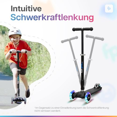  fun pro Two, ab Vorschulalter, bis 80KG Gewicht, der sichere Premium Kinder Roller (Tretroller, Kickboard, Scooter, Kickscooter), LED Rader, faltbar, aus Hamburg mit erweiterter Ga