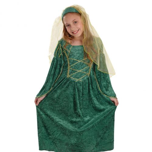  Fun shack Girls Tudor Princess Costume Kids Medieval Queen Historical Green Gown