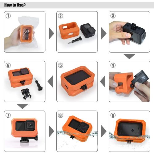  [아마존베스트]FunMax Orange Floaty Case with Screw for GoPro Hero 9 Floating Accessories for Water Sports