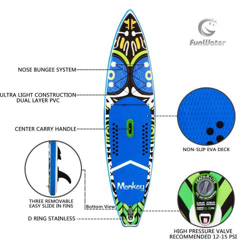  FunWater FeatherLite 11 Inflatable SUP Set | Inflatable Stand Up Paddle Board with Accessories & Carry Bag | Bottom Fins for Paddling, Surf Control, Non-Slip Deck