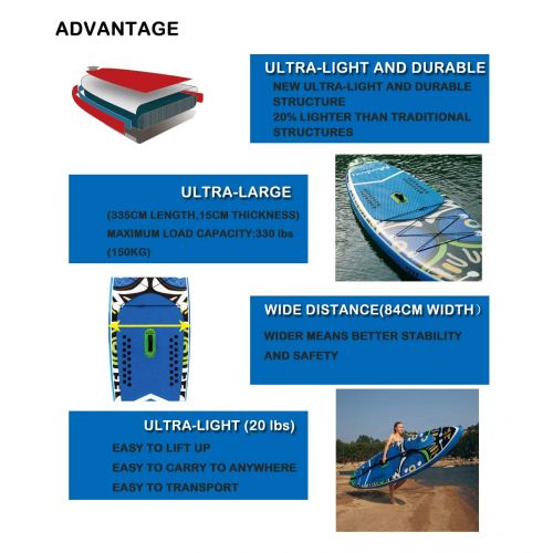  FunWater FeatherLite 11 Inflatable SUP Set | Inflatable Stand Up Paddle Board with Accessories & Carry Bag | Bottom Fins for Paddling, Surf Control, Non-Slip Deck