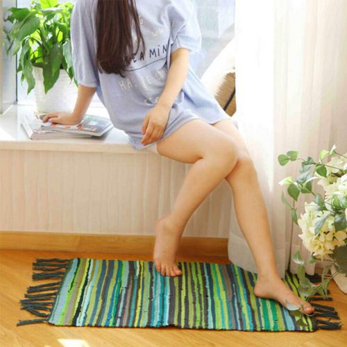  Funbase Reversible Woven Rag Rug Stripe Blanket Machine Washable Doormat for Bedroom Kitchen(20x32)
