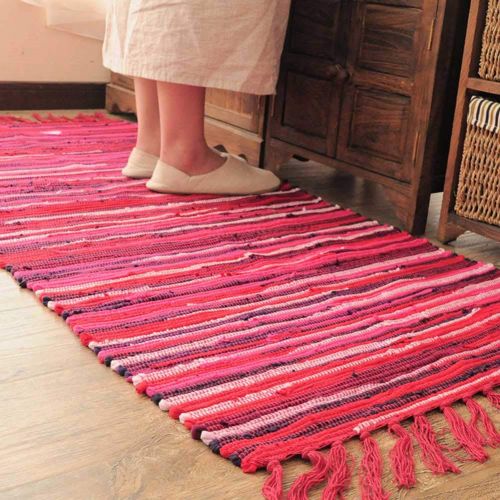  Funbase Reversible Woven Rag Rug Stripe Blanket Machine Washable Doormat for Bedroom Kitchen(20x32)