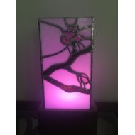 /FunctionalGlassGoods Rose Stained Glass Lamp with purple LED light