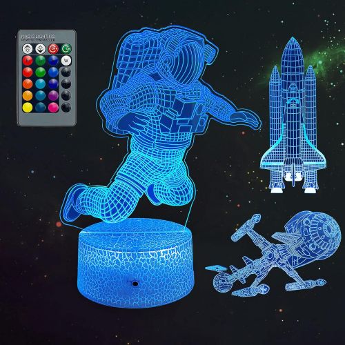  Fundrem 3D Night Light for Kids, 3D Illusion Lamp - Outer Space Shuttle Station Astronauts Universe Airplane Rocket Lamp for Bedroom Decor, Christmas and Birthday Toy Gifts for Boys or Gir