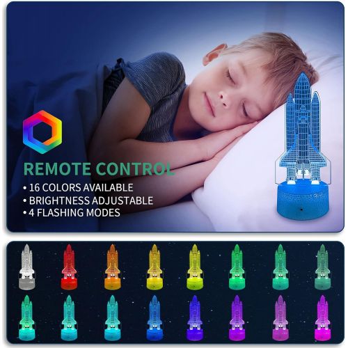  Fundrem 3D Night Light for Kids, 3D Illusion Lamp - Outer Space Shuttle Station Astronauts Universe Airplane Rocket Lamp for Bedroom Decor, Christmas and Birthday Toy Gifts for Boys or Gir