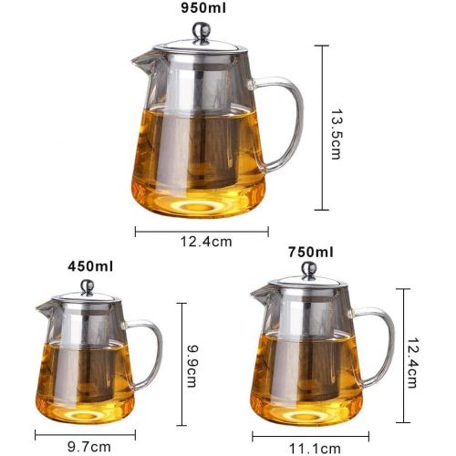  Funihut Teekanne Glas Mit Siebeinsatz Hitzebestandiges Teekanne Mit Griff Und Abnehmbare Edelstahl-sieb, Fuer Tee, Kaffee Und Milch, 450/750/950ml