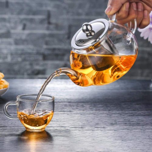  Funihut Teekanne Glas Mit Siebeinsatz Hitzebestaendiges Teekanne Porzellan Abnehmbare Edelstahl-sieb Und Griff Fuer Tee,Kaffee,Milch, 600/800ml
