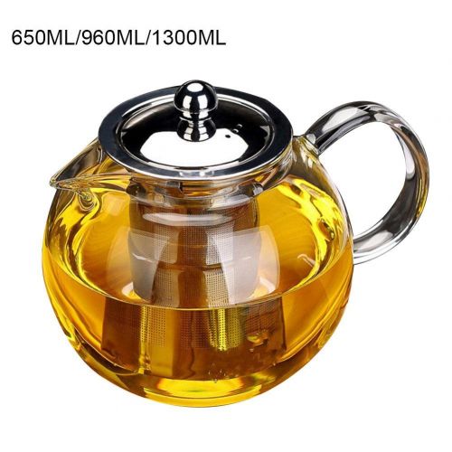  Funihut teapot glass with strainer insert, heat-resistant teapot porcelain with handle and removable stainless steel strainer, for tea, coffee and milk, 650/960/1300ml