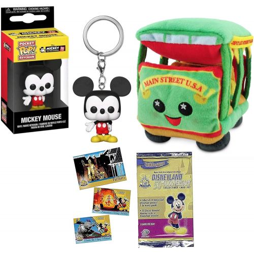 펀코 Funko Main Street Mickey Mouse Pocket Pop! Figure Hanger Keychain Bundled with Trolley Disney Parks Wishables Plush & Theme Park Anniversary Cards 3 Items