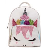 Funky Junque Mini Unicorn Backpack Purse Bag for Women - White w/ Rainbow Flower Crown