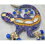FunkyMosaicsUK Outdoor Garden Decoration Ornament Mosaic Gecko Lizard Wall Plaque patio yard blue gift handmade uk custom bespoke OOAK lizard decor jungle