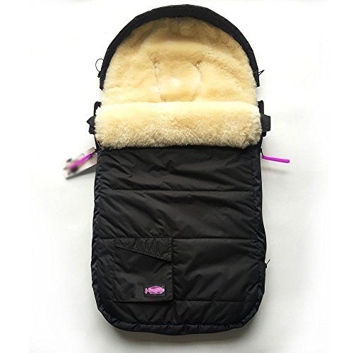  Funlife Waterproof 100% Australia Anti-Bacterial Lambskin Universal Stroller Footmuff Included Extra Thick Sheepskin Gloves Anti-Freeze Stroller Handmuff,Coffee