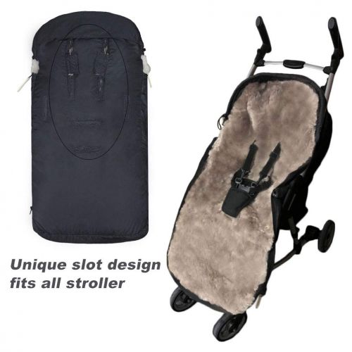  Funlife Waterproof 100% Australia Anti-Bacterial Lambskin Universal Stroller Footmuff Included Extra Thick Sheepskin Gloves Anti-Freeze Stroller Handmuff,Coffee