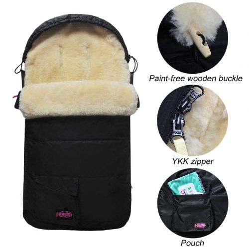  Funlife Waterproof 100% Australia Anti-Bacterial Lambskin Universal Stroller Footmuff Included Extra Thick Sheepskin Gloves Anti-Freeze Stroller Handmuff,Coffee