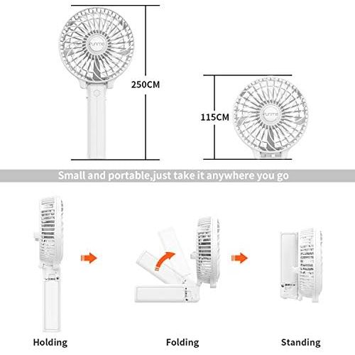  [아마존베스트]FUNME Mini Handheld Fan with Rechargeable Battery Quiet USB Fan, 3 Speeds Personal Portable Foldable Small Fan for Office Travel, Home, Outdoors, white, 98FM16FN