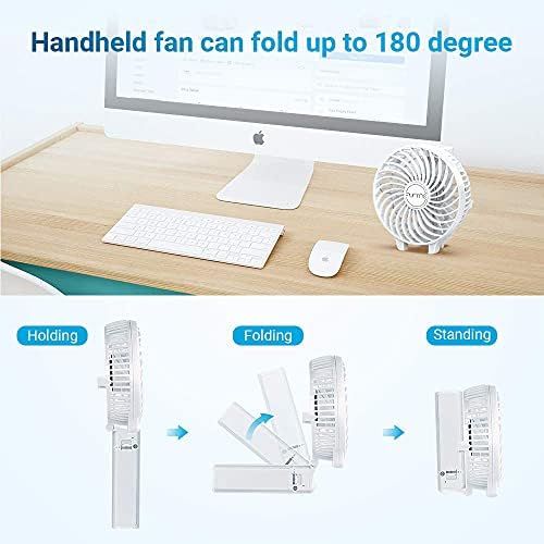  [아마존베스트]FUNME Mini Handheld Fan with Rechargeable Battery Quiet USB Fan, 3 Speeds Personal Portable Foldable Small Fan for Office Travel, Home, Outdoors, white, 98FM16FN