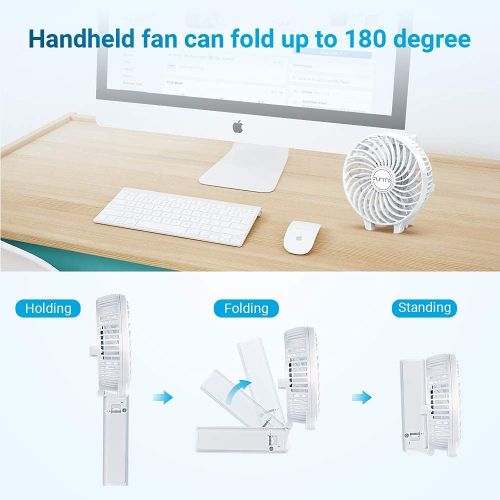  [아마존베스트]FUNME Mini Handheld Fan with Rechargeable Battery Quiet USB Fan, 3 Speeds Personal Portable Foldable Small Fan for Office Travel, Home, Outdoors, white, 98FM16FN