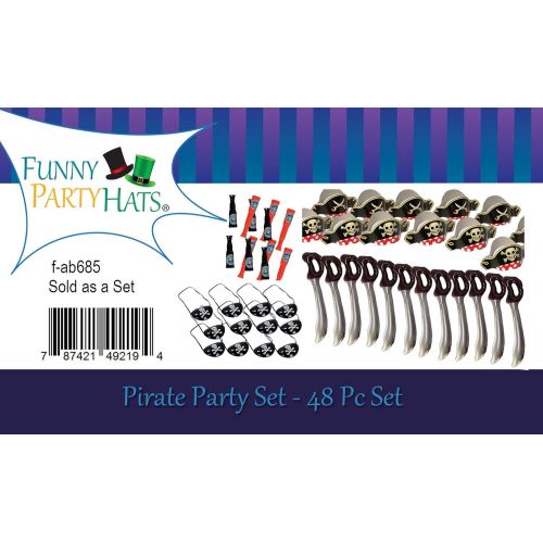  Funny Party Hats 48 PC Pirate Party Set ? Pirate Birthday Party ? Pirate Supplies for Kids - 12 Pirate Hats, 12 Patches, 12 Swords, 12 Telescopes