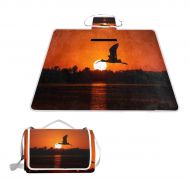 FunnyCustom Picnic Blanket Bird Flying at Sunset Outdoor Blanket Portable Moisture Proof Picnic Mat for Beach Camping