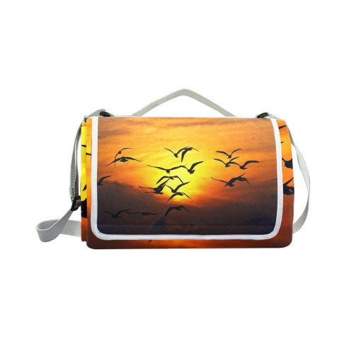 FunnyCustom Picnic Blanket Sunset Birds Doves Sea Outdoor Blanket Portable Moisture Proof Picnic Mat for Beach Camping