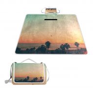 FunnyCustom Picnic Blanket Sunset Palm Outdoor Blanket Portable Moisture Proof Picnic Mat for Beach Camping