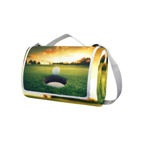  FunnyCustom Picnic Blanket Sunset Sport Golf Ball Outdoor Blanket Portable Moisture Proof Picnic Mat for Beach Camping