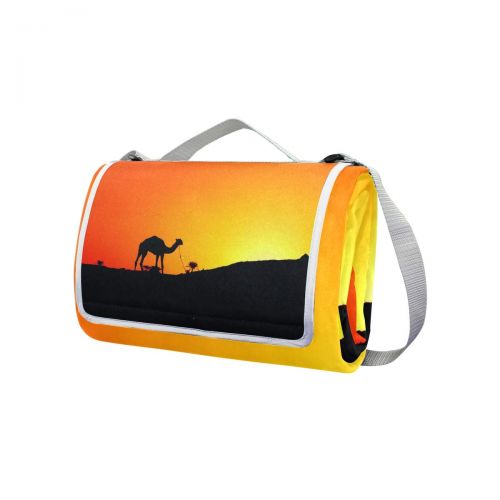  FunnyCustom Picnic Blanket Camel Desert Sunset Outdoor Blanket Portable Moisture Proof Picnic Mat for Beach Camping
