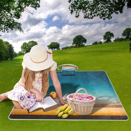  FunnyCustom Picnic Blanket Natural Sunset Sunrise Outdoor Blanket Portable Moisture Proof Picnic Mat for Beach Camping