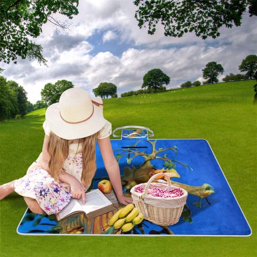  FunnyCustom Picnic Blanket Amazing Sunset Tree of Life Green Grass Outdoor Blanket Portable Moisture Proof Picnic Mat for Beach Camping