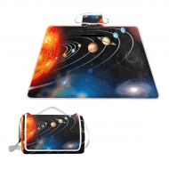 FunnyCustom Picnic Blanket Outer Space and Planets Set Outdoor Blanket Portable Moisture Proof Picnic Mat for Beach Camping