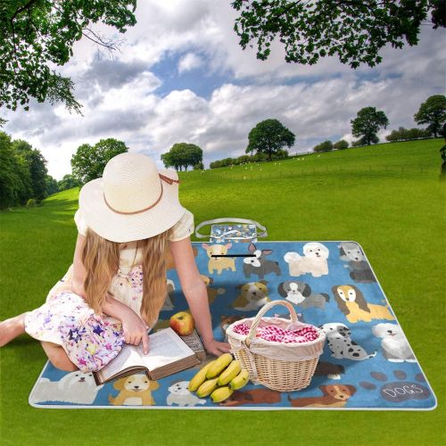  FunnyCustom Picnic Blanket Rug Dog and Puppy Set Outdoor Blanket Portable Moisture Proof Picnic Mat for Beach Camping