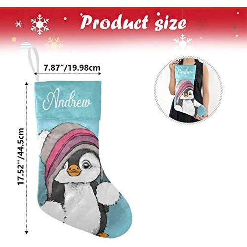  FunnyCustomShop OOshop Personalized Christmas Stockings Cartoon Penguin with Name Custom Xmas Holiday Fireplace Festive Gift Decor 17.52 x 7.87 Inch