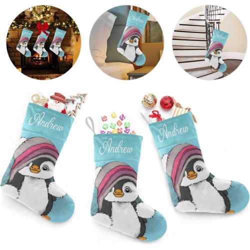  FunnyCustomShop OOshop Personalized Christmas Stockings Cartoon Penguin with Name Custom Xmas Holiday Fireplace Festive Gift Decor 17.52 x 7.87 Inch