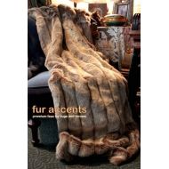 Fur Accents Faux Fur Throw Blanket Tan Frosted Ribbed Mink Fox Faux Fur 60x70