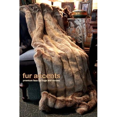  Fur Accents Faux Fur Throw Blanket Tan Frosted Ribbed Mink Fox Faux Fur 60x70