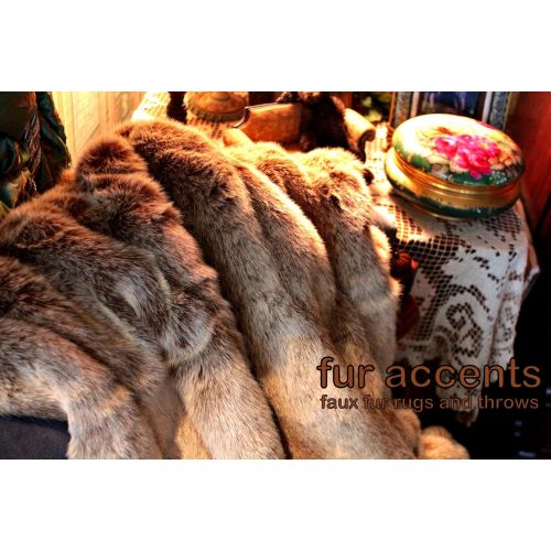  Fur Accents Faux Fur Throw Blanket Tan Frosted Ribbed Mink Fox Faux Fur 60x70