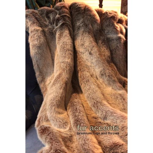  Fur Accents Faux Fur Throw Blanket Tan Frosted Ribbed Mink Fox Faux Fur 60x70