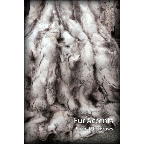  Fur Accents Throw Blanket  Gray Rabbit  Minky Cuddle Fur Lining  Gray Black and White Faux Fur 5x6