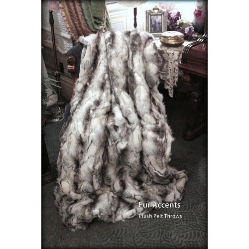  Fur Accents Throw Blanket  Gray Rabbit  Minky Cuddle Fur Lining  Gray Black and White Faux Fur 5x6