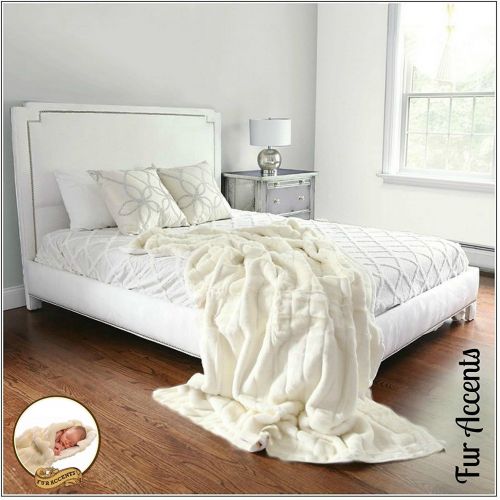  Fur Accents Plush Throw - Creamy Ivory - Off White Ribbed Mink - Channel Mink - Premium Quality Faux Fur - Designer Throw Blanket - Soft Minky Cuddle Fur Lining (5x8)