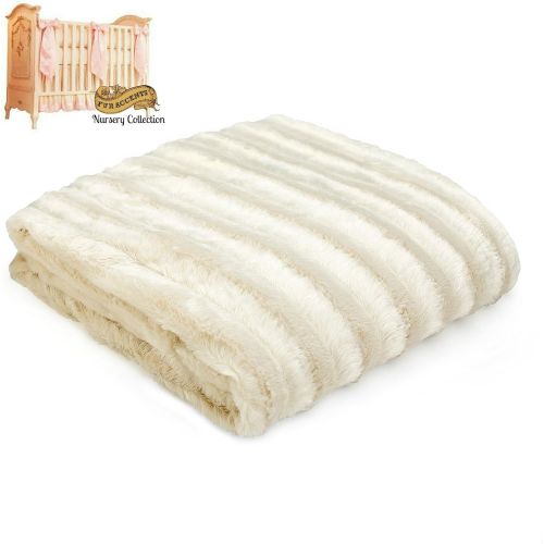  Fur Accents Plush Throw - Creamy Ivory - Off White Ribbed Mink - Channel Mink - Premium Quality Faux Fur - Designer Throw Blanket - Soft Minky Cuddle Fur Lining (5x8)