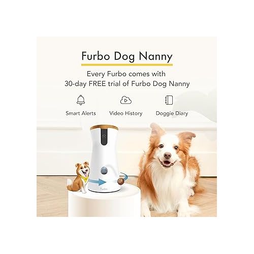  Furbo 360° Dog Camera: Treats, Safety & Peace of Mind | Rotating 360° Dog Tracking & Treat Toss, Color Night Vision, 1080p HD, 2-Way Audio, Barking Alerts, Designed for Dogs | Pet Camera w/Phone App